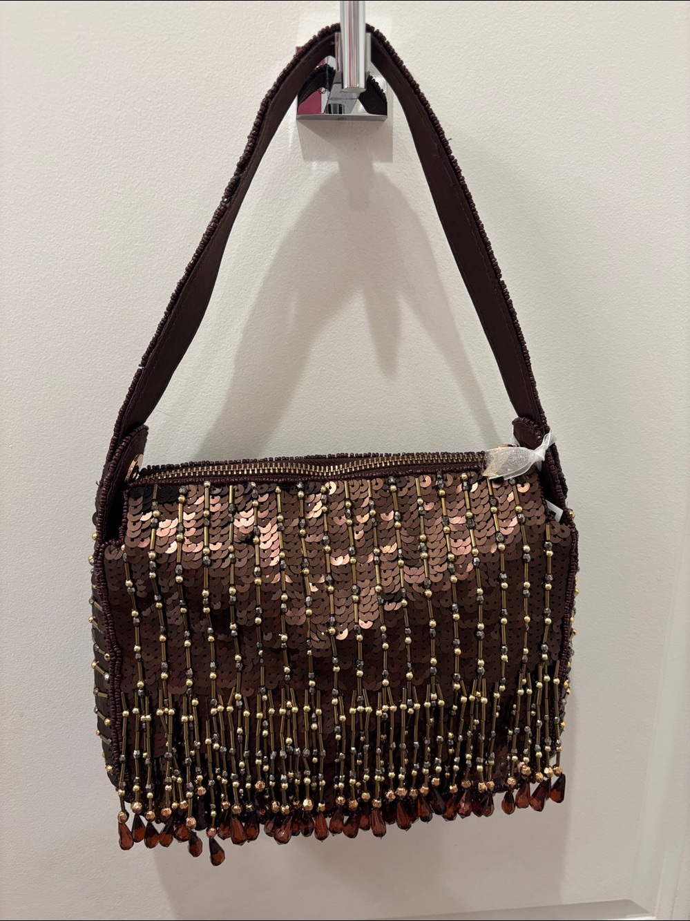 NWT Made in India Brown Sequin Beaded Shoulder Bag